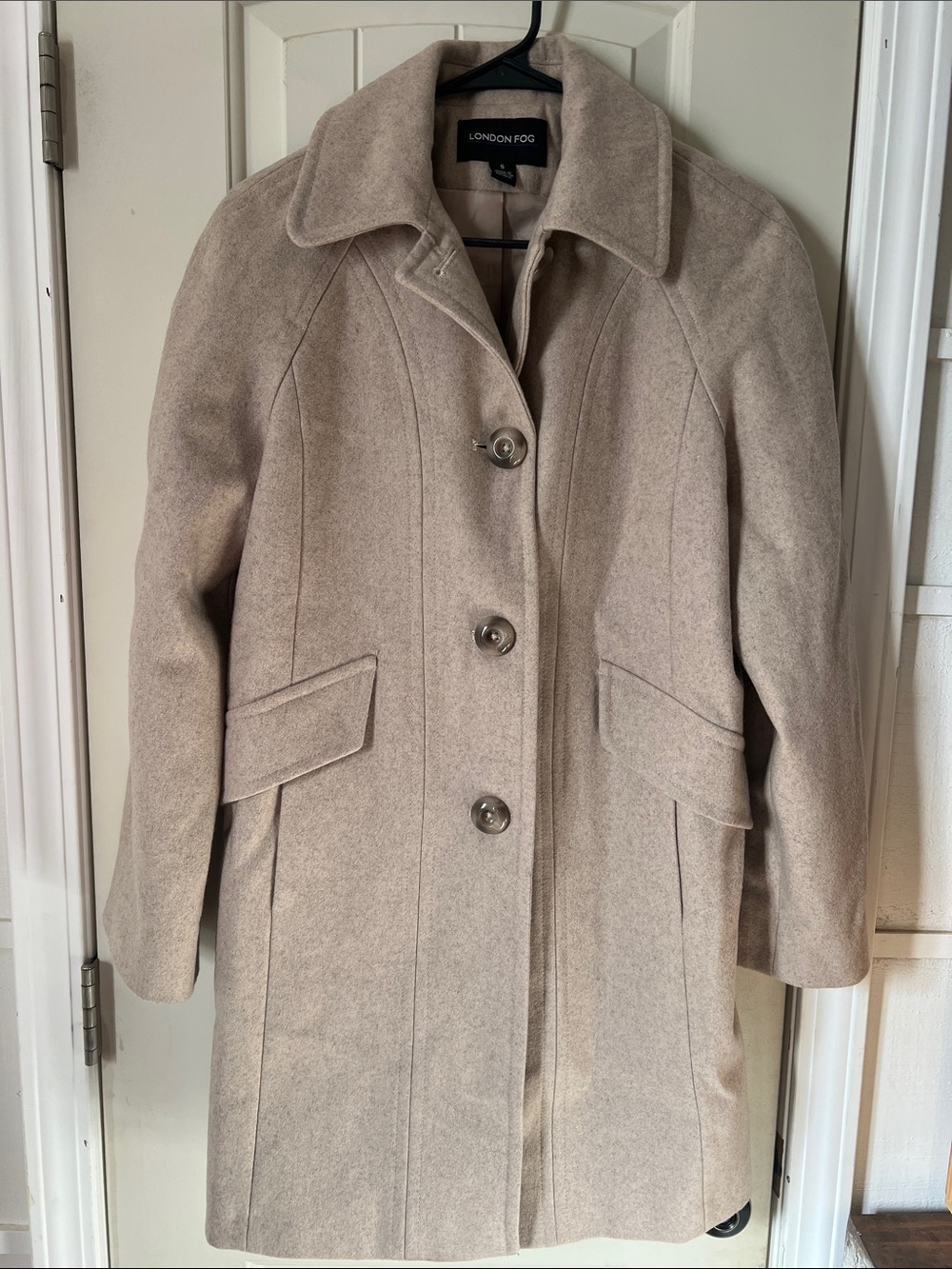 London Fog Women's Taupe Single-Breasted Wool-Blend Pea Coat